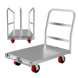 Garvee 2-In-1 Heavy Duty Panel Truck Cart, 36" x 24" All Steel Platform Truck With 1Front & 2 Side Handrails, 2200 Lbs Cart With 4 Rubber Swivel Casters for Loading and Storage, 8 Holes Design - Silver