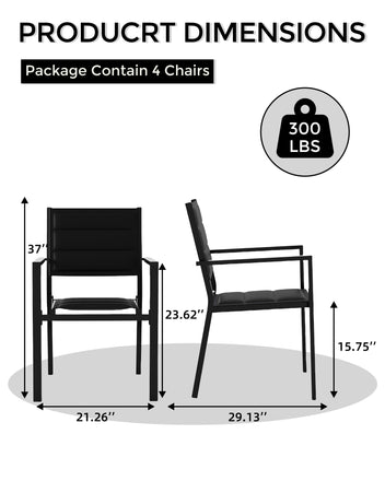 Garvee Set of 4 Stackable Patio Dining Chairs, All-Weather Aluminum Outdoor Stacking Chairs with Armrests,Black
