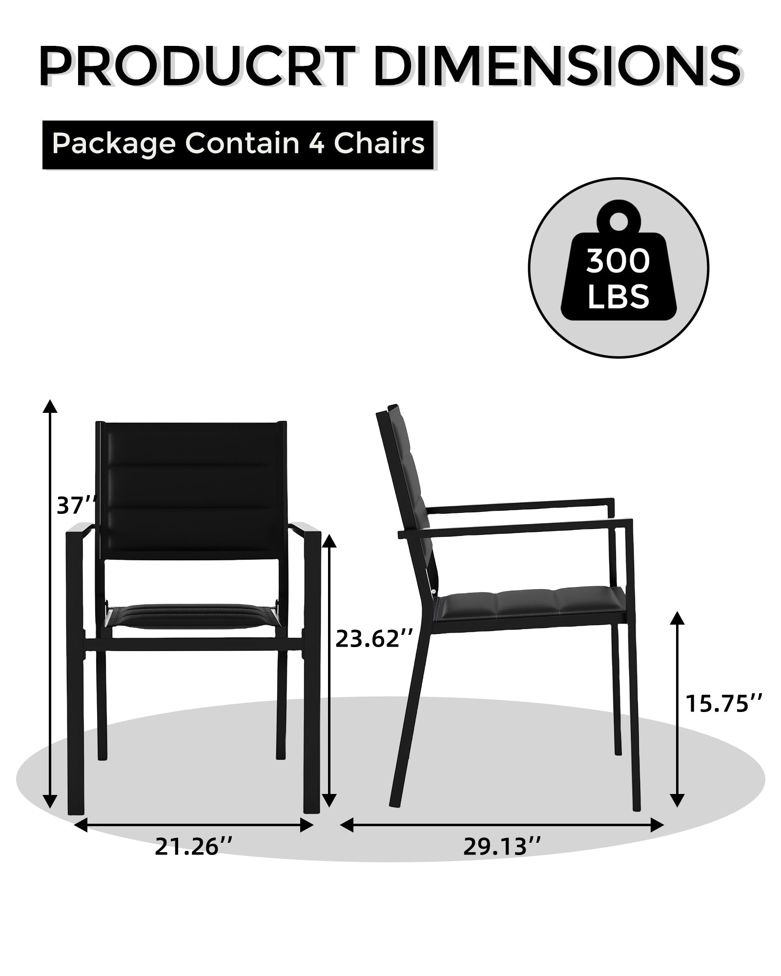 Garvee Set of 4 Stackable Patio Dining Chairs, All-Weather Aluminum Outdoor Stacking Chairs with Armrests,Black