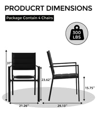Garvee Set of 4 Stackable Patio Dining Chairs, All-Weather Aluminum Outdoor Stacking Chairs with Armrests,Black