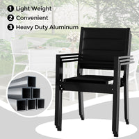 Garvee Set of 4 Stackable Patio Dining Chairs, All-Weather Aluminum Outdoor Stacking Chairs with Armrests,Black