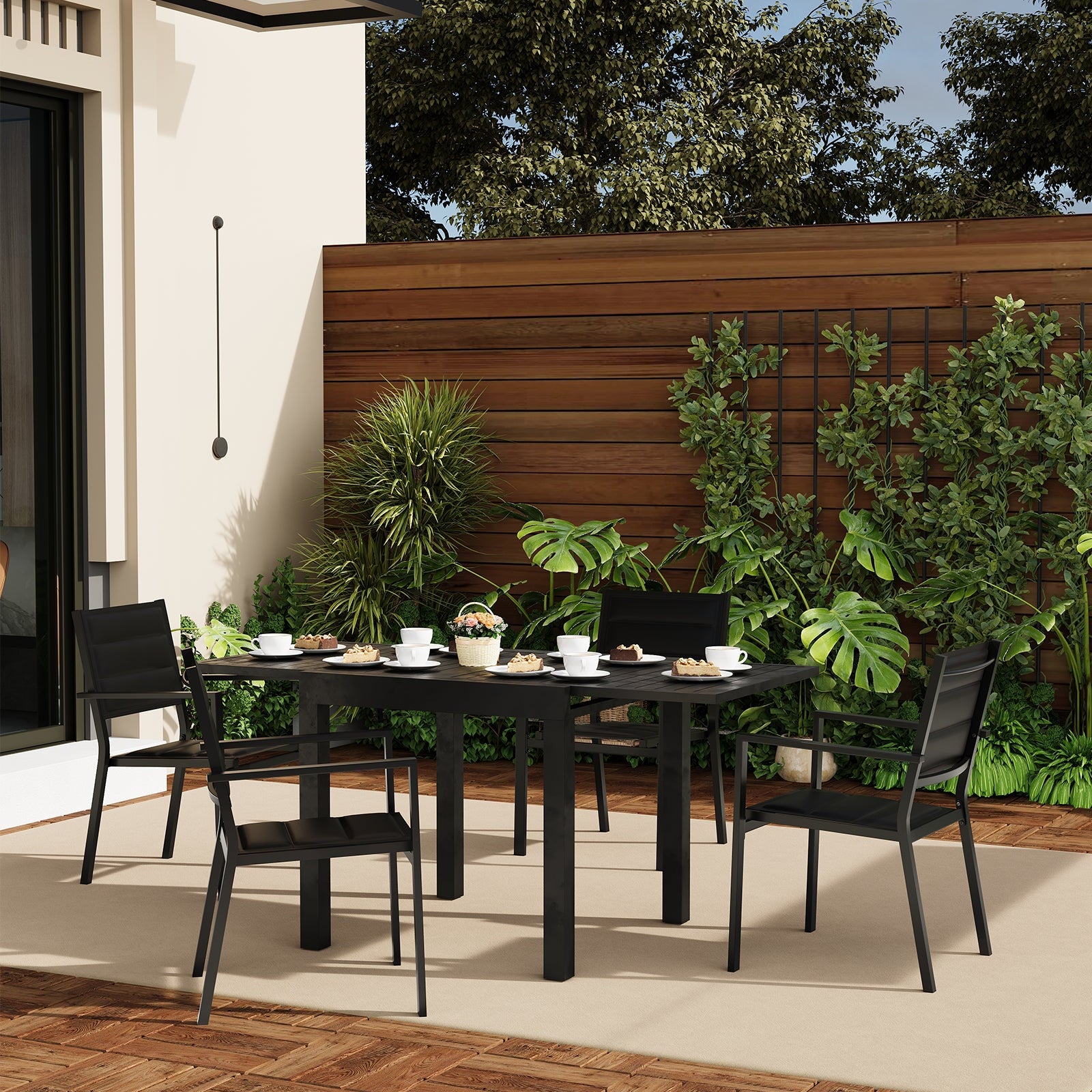 Garvee Set of 4 Stackable Patio Dining Chairs, All-Weather Aluminum Outdoor Stacking Chairs with Armrests,Black