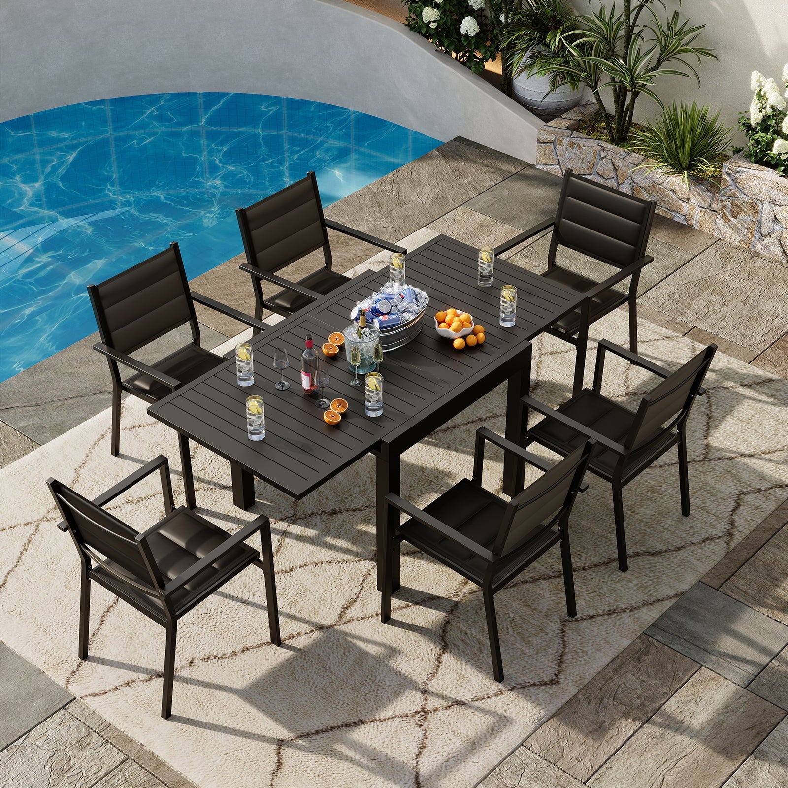 Garvee Set of 4 Stackable Patio Dining Chairs, All-Weather Aluminum Outdoor Stacking Chairs with Armrests,Black