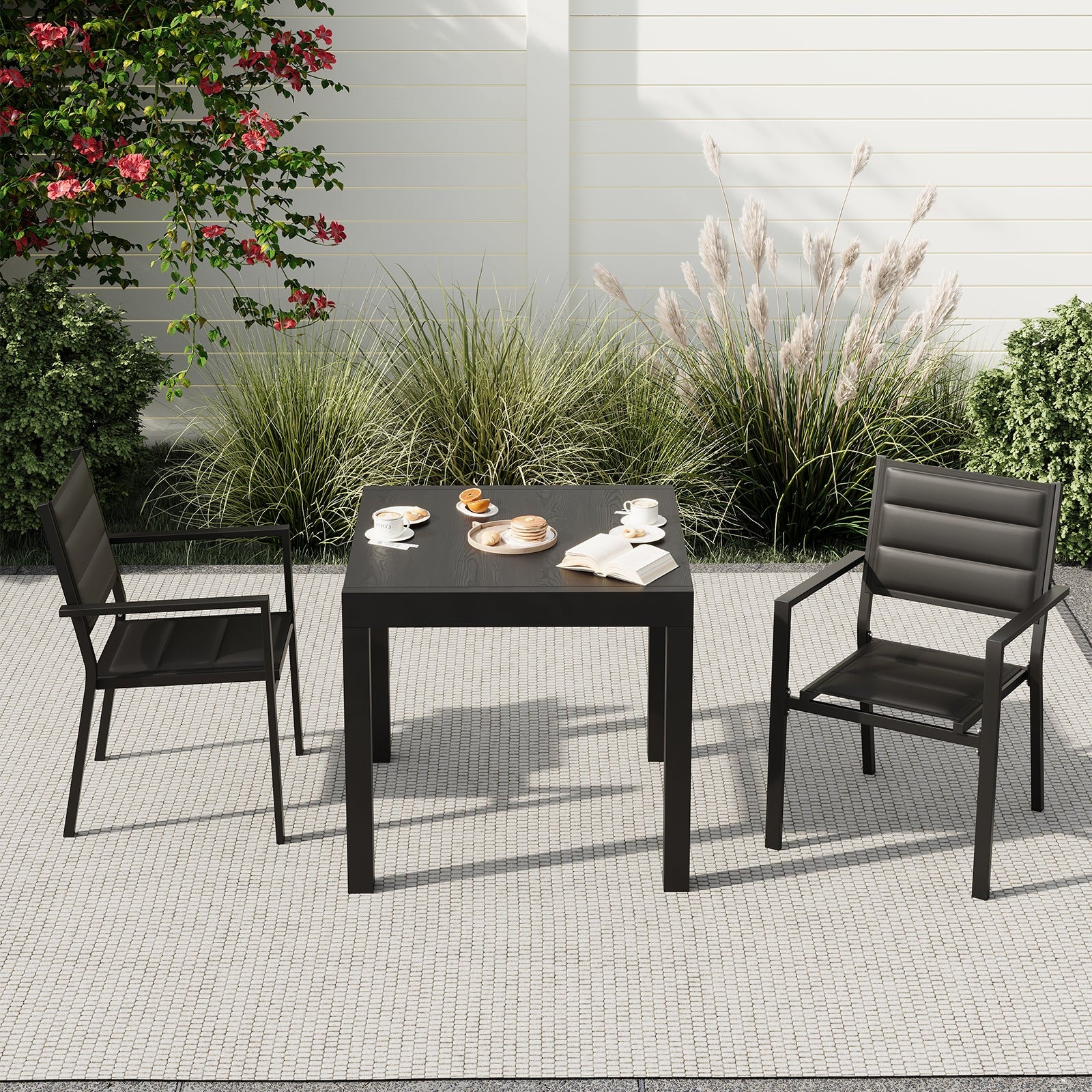 Garvee Set of 4 Stackable Patio Dining Chairs, All-Weather Aluminum Outdoor Stacking Chairs with Armrests,Black