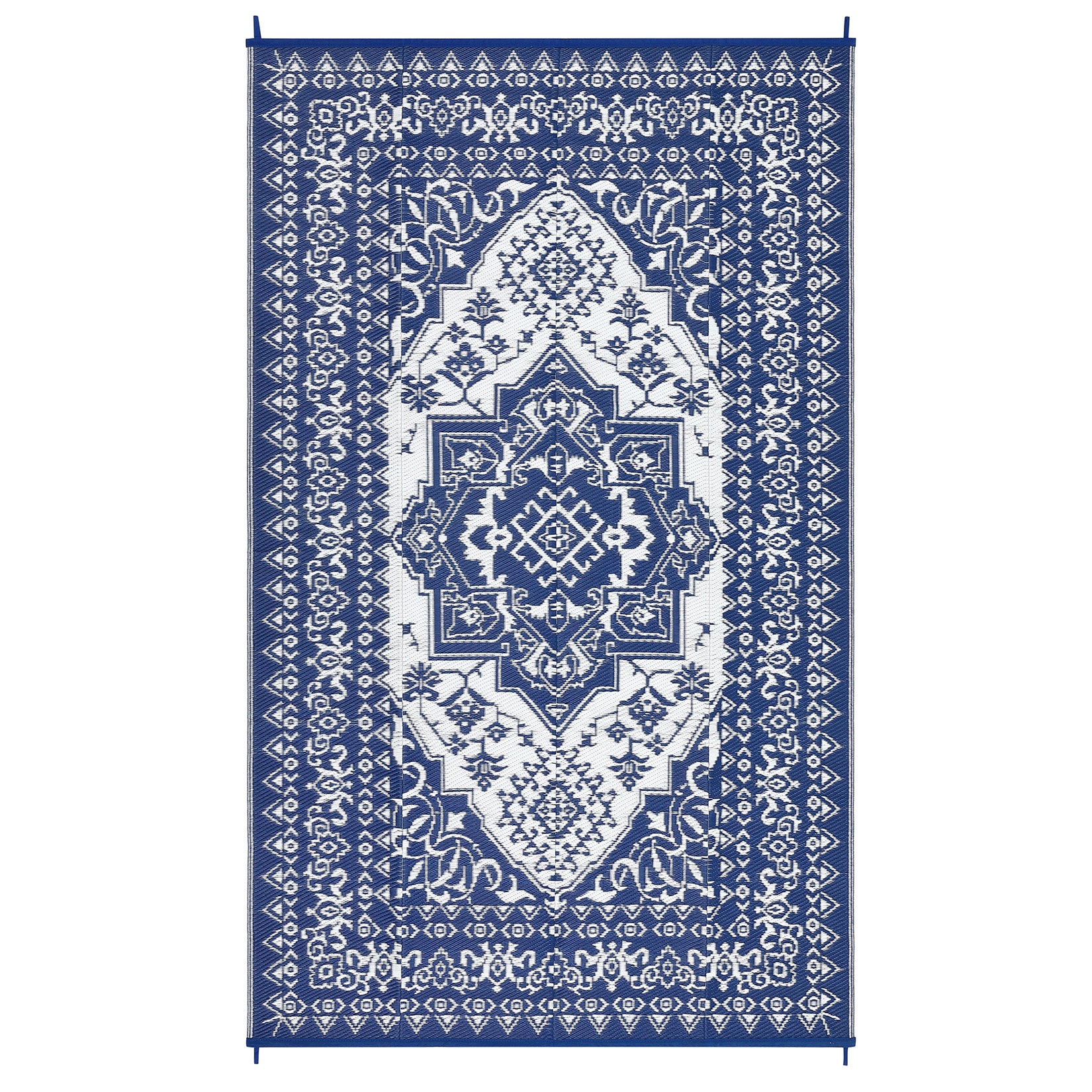 Garvee Outdoor Navy Blue & White 9x12 Plastic Straw Rug, Waterproof Stain Resistant Reversible Carpet for Camping, Backyard, RV, Patio