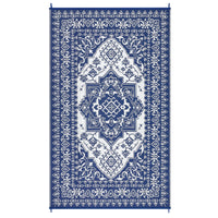 Garvee Outdoor Navy Blue & White 9x12 Plastic Straw Rug, Waterproof Stain Resistant Reversible Carpet for Camping, Backyard, RV, Patio
