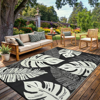 Garvee Outdoor Black & Beige 5x8 Rug, Waterproof Reversible Mat Palm Leaves Camping Rugs Indoor Outdoor Rugs Carpet Large Area Rug Plastic Straw Rug for Patio Deck Balcony Pool RV Camping