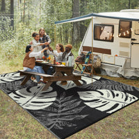 Garvee Outdoor Black & Beige 5x8 Rug, Waterproof Reversible Mat Palm Leaves Camping Rugs Indoor Outdoor Rugs Carpet Large Area Rug Plastic Straw Rug for Patio Deck Balcony Pool RV Camping