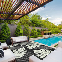 Garvee Outdoor Black & Beige 6x9 Rug, Waterproof Reversible Mat Palm Leaves Camping Rugs Indoor Outdoor Rugs Carpet Large Area Rug Plastic Straw Rug for Patio Deck Balcony Pool RV Camping