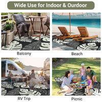 Garvee Outdoor Black & Beige 5x8 Rug, Waterproof Reversible Mat Palm Leaves Camping Rugs Indoor Outdoor Rugs Carpet Large Area Rug Plastic Straw Rug for Patio Deck Balcony Pool RV Camping
