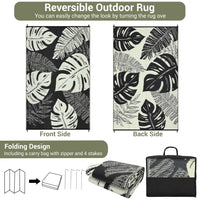 Garvee Outdoor Black & Beige 5x8 Rug, Waterproof Reversible Mat Palm Leaves Camping Rugs Indoor Outdoor Rugs Carpet Large Area Rug Plastic Straw Rug for Patio Deck Balcony Pool RV Camping