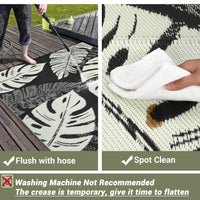 Garvee Outdoor Black & Beige 5x8 Rug, Waterproof Reversible Mat Palm Leaves Camping Rugs Indoor Outdoor Rugs Carpet Large Area Rug Plastic Straw Rug for Patio Deck Balcony Pool RV Camping