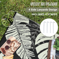 Garvee Outdoor Black & Beige 5x8 Rug, Waterproof Reversible Mat Palm Leaves Camping Rugs Indoor Outdoor Rugs Carpet Large Area Rug Plastic Straw Rug for Patio Deck Balcony Pool RV Camping