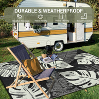 Garvee Outdoor Black & Beige 5x8 Rug, Waterproof Reversible Mat Palm Leaves Camping Rugs Indoor Outdoor Rugs Carpet Large Area Rug Plastic Straw Rug for Patio Deck Balcony Pool RV Camping