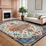 Garvee Oriental Medallion Rug: Non-Slip Washable Vintage Floral Carpet for Bedroom/Living Room. Low-Pile Stain-Resistant - Orange