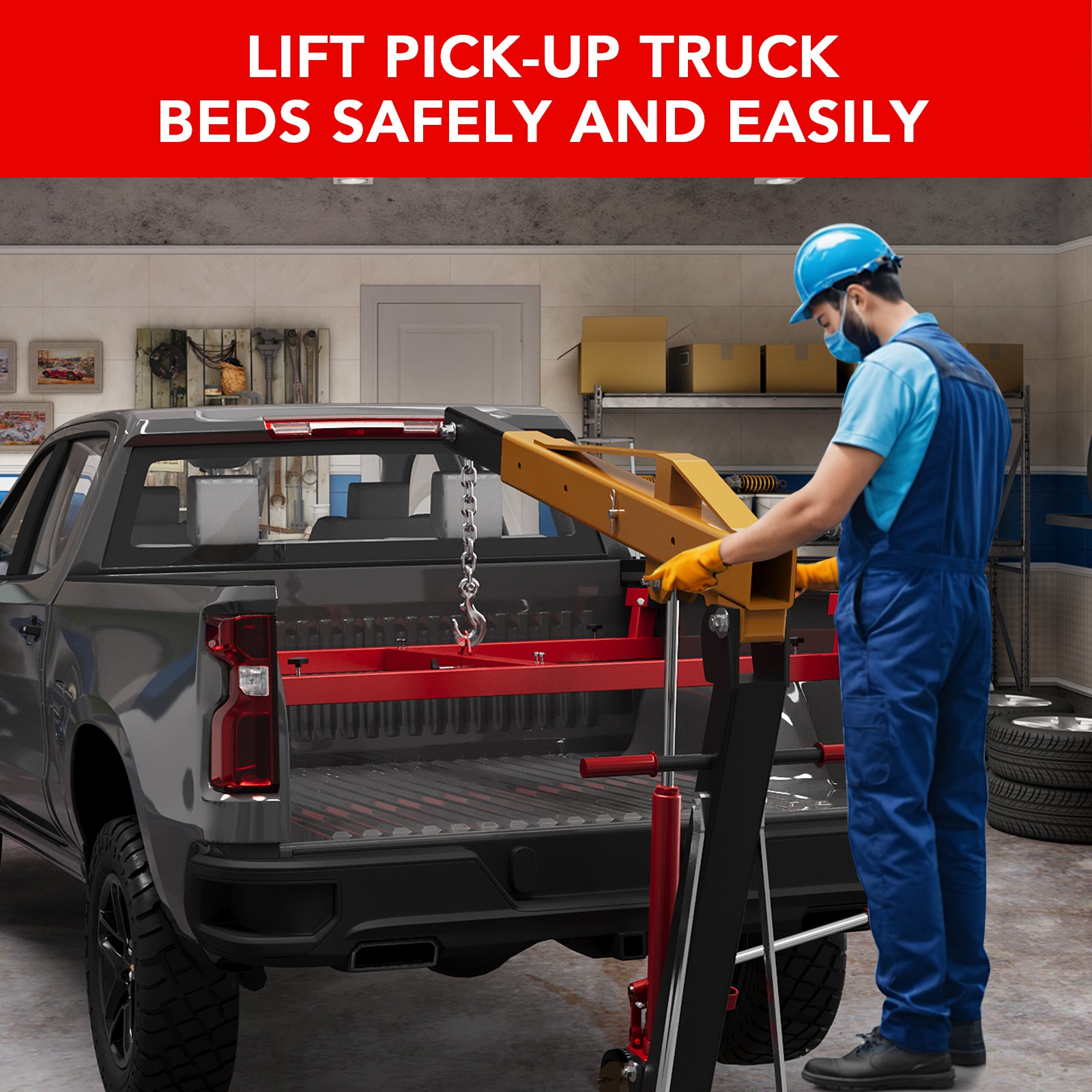 Garvee Adjustable Truck Box Bed Lift Up to 6 Ft, 800LB Capacity Heavy Duty Steel Powder Coated for Pickup Trucks, Durable Black Finish