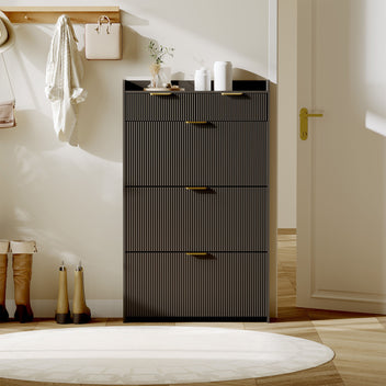 Garvee Shoe Cabinet with 3 Flip Drawers, Modern Entryway Shoe Storage Organizer for Entryway, Hallway, Living Room, Black