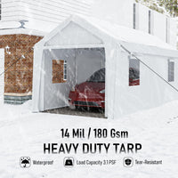 Garvee 12' x 20' x 11' Heavy-Duty Portable Garage with Canopy Roof, Roll-Up Windows, Galvanized Steel Frame, Water-Resistant, Front & Back Doors, White, Outdoor Storage