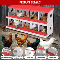 Garvee Metal Chicken Nesting Box with 10 Compartments, Heavy-Duty Galvanized Steel, Egg Roll-Away System, Ventilated Design, Wall-Mountable, Red, for Poultry Coops