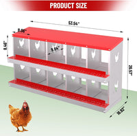 Garvee Metal Chicken Nesting Box with 10 Compartments, Heavy-Duty Galvanized Steel, Egg Roll-Away System, Ventilated Design, Wall-Mountable, Red, for Poultry Coops