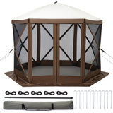 Garvee 12.5x12.5FT 6-Sided Pop Up Gazebo Tent, Waterproof UV Protected Screen Tent, Portable Camping Canopy Sun Shelter with Carry Bag, Guy Ropes & Stakes, for Camping Outdoor Party Backyard - Brown