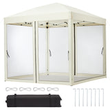 Garvee 8'x8' Instant Pop-Up Canopy Tent with Removable Mosquito Netting & 2 Zipper Doors, Portable Outdoor Shelter for Camping, Backyard, Picnic - Includes Wheeled Carry Bag (Beige) - Beige