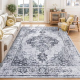 Garvee 8x10 Living Room Rugs, Soft Vintage Large Area Rugs for Bedroom Boho Farmhouse Low Pile Non-Slip Indoor Carpet Rugs for Living Room Dining Room Home (Grey, 8'x10') - Gray