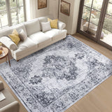 Garvee Area Rugs 5x7 Washable, Soft Vintage Large Bedroom Rugs, Boho Farmhouse Low Pile Non-Slip Indoor Throw Carpet Rugs for Living Room Dining Room (Grey, 5'x7') - Gray