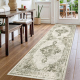 Garvee Runner Rug 2x6, Soft Vintage Washable Rug Runners for Hallways Non-Slip Kitchen Runner, Low Pile Boho Farmhouse Carpet Runners for Bedroom Laundry Kitchen, Green - Green