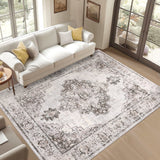 Garvee 6x9 Area Rugs for Living Room Washable, Soft Vintage Large Neutral Bedroom Rugs, Boho Farmhouse Low Pile Non-Slip Indoor Throw Carpet Rugs for Bedroom Dining Room (Taupe, 6'x9') - Taupe
