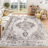 Garvee 9x12 Neutral Rugs for Living Room Washable, Soft Vintage Large Area Rugs for Bedroom Boho Farmhouse Low Pile Non-Slip Indoor Carpet Rugs for Dining Room Home (Taupe, 9'x12') - Taupe