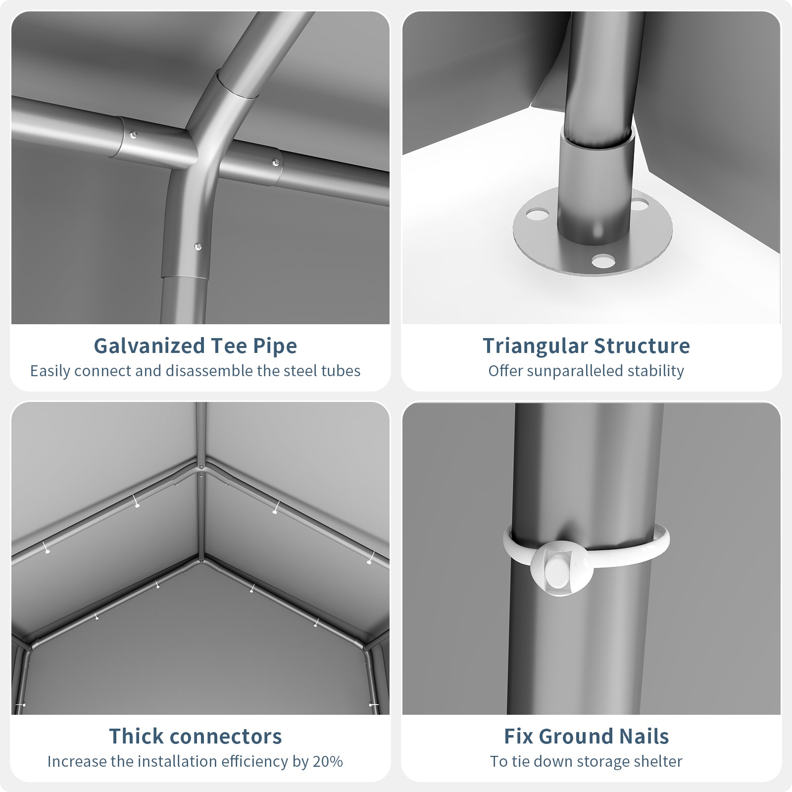 Garvee 10' X 10' Portable Carport with Rolled-Up Zipper Door, Waterproof Garage for Motorcycle, Bike, Firewood Storage, Grey