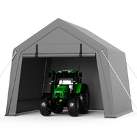 Garvee 10' X 10' Portable Carport with Rolled-Up Zipper Door, Waterproof Garage for Motorcycle, Bike, Firewood Storage, Grey