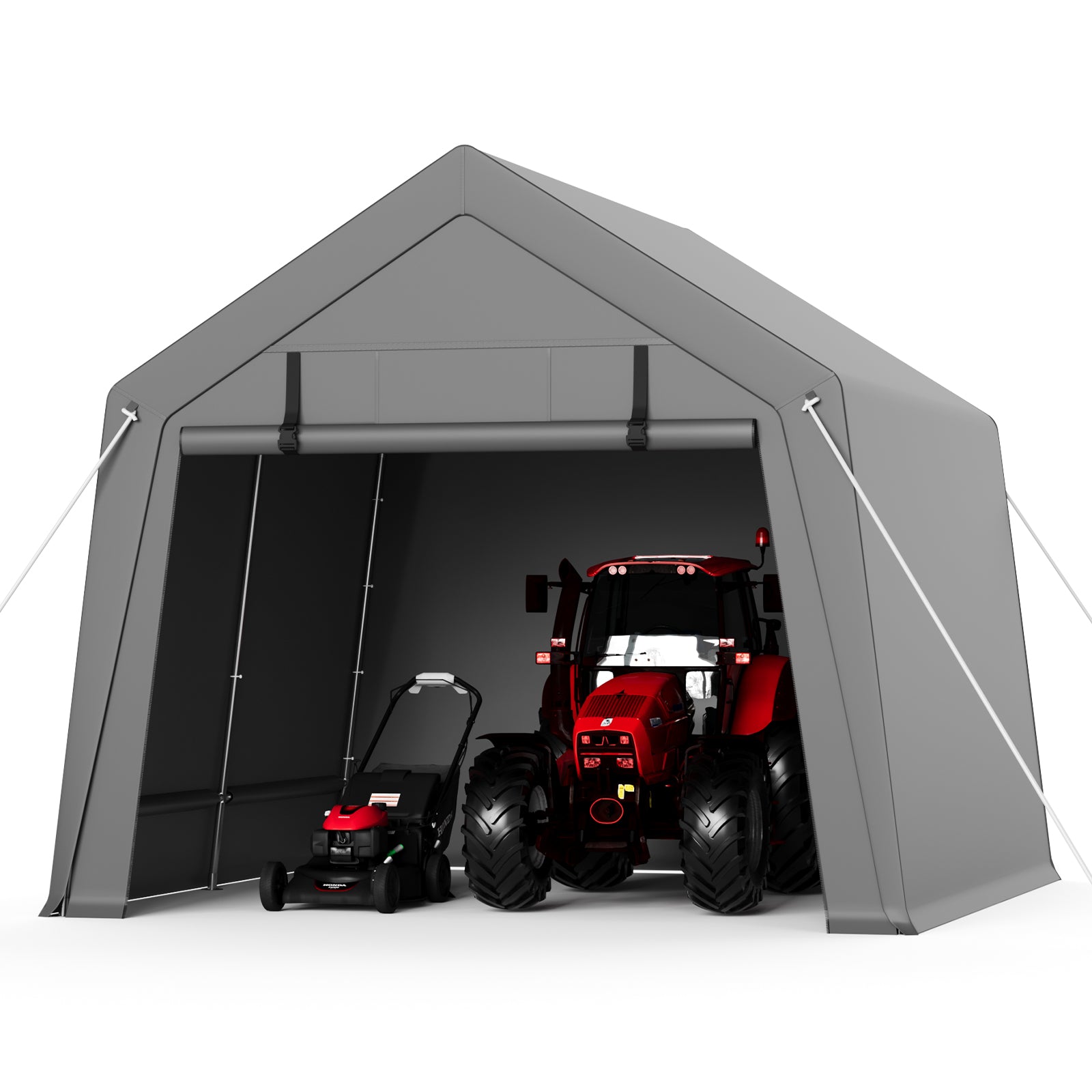 Garvee 10' X 10' Portable Carport with Rolled-Up Zipper Door, Waterproof Garage for Motorcycle, Bike, Firewood Storage, Grey