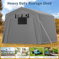 Garvee 10' X 10' Portable Carport with Rolled-Up Zipper Door, Waterproof Garage for Motorcycle, Bike, Firewood Storage, Grey