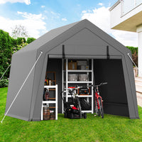 Garvee 10' X 10' Portable Carport with Rolled-Up Zipper Door, Waterproof Garage for Motorcycle, Bike, Firewood Storage, Grey