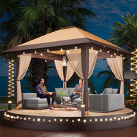 Garvee 13x13ft Pop-Up Canopy Tent with Mosquito Netting, Portable Outdoor Shelter for Lawn Garden Backyard Deck (Khaki & Dark Khaki)