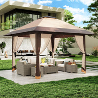 Garvee 13x13ft Pop-Up Canopy Tent with Mosquito Netting, Portable Outdoor Shelter for Lawn Garden Backyard Deck (Khaki & Dark Khaki)