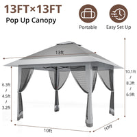 Garvee 13'x13' Pop Up Tent Outdoor Canopy Shelter with Mosquito Netting 4 Stanbags Instant Gazebo Tent for Lawn, Garden, Backyard Deck (Charcoal Grey + Light Grey)