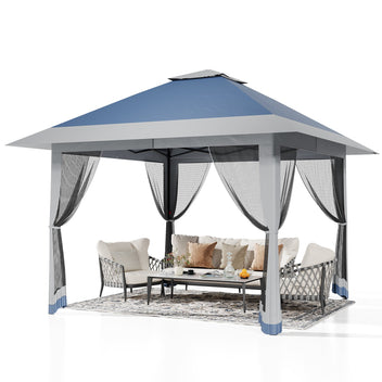 Garvee 13' x 13' Outdoor Tent, Double Roof Patio Gazebo Quick Setup Instant Canopy Tent Instant Canopy Gazebo Shelter, Blue & Grey