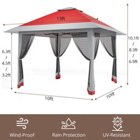 Garvee 13' x 13' Outdoor Tent, Double Roof Patio Gazebo Quick Setup Instant Canopy Tent Instant Canopy Gazebo Shelter, Red