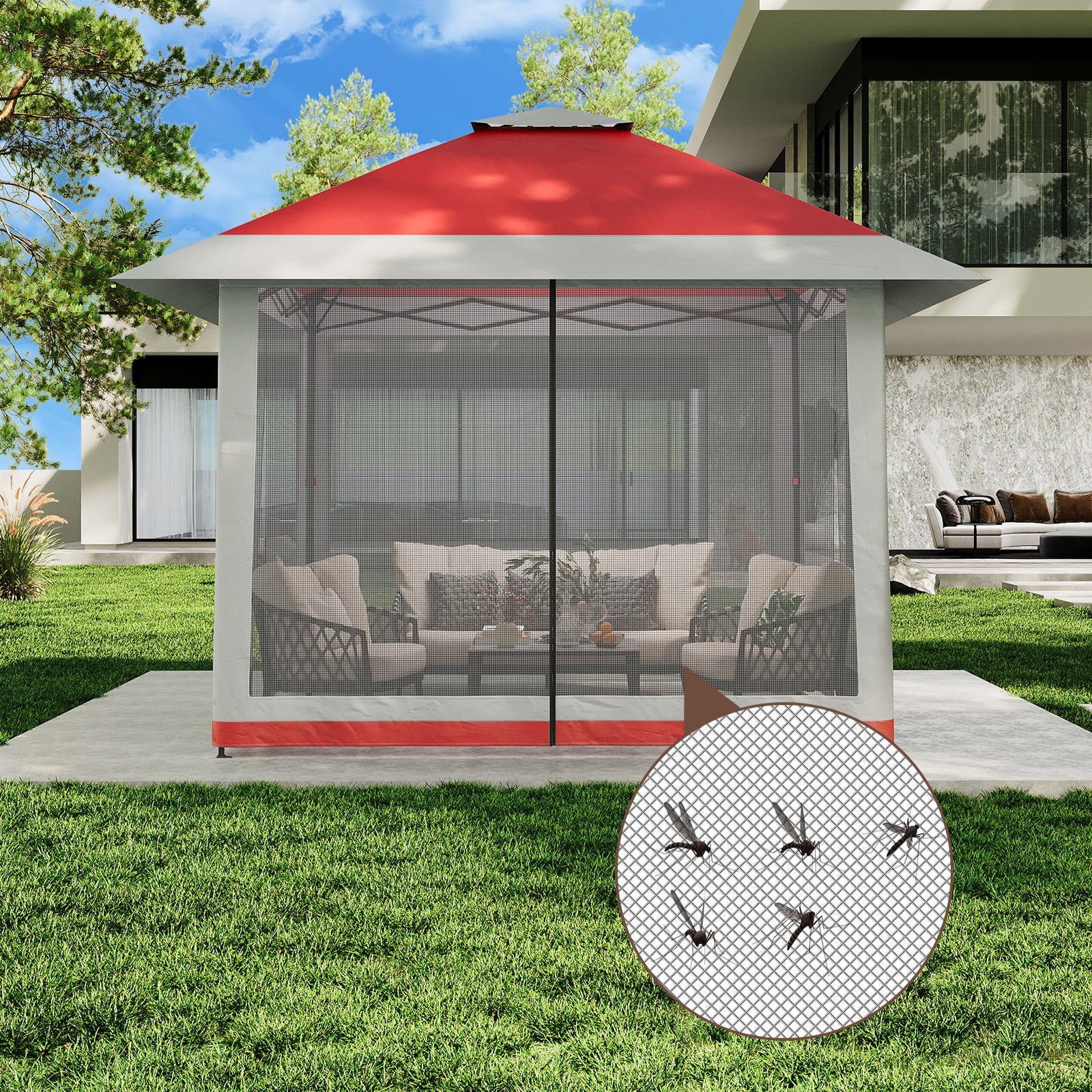Garvee 13' x 13' Outdoor Tent, Double Roof Patio Gazebo Quick Setup Instant Canopy Tent Instant Canopy Gazebo Shelter, Red