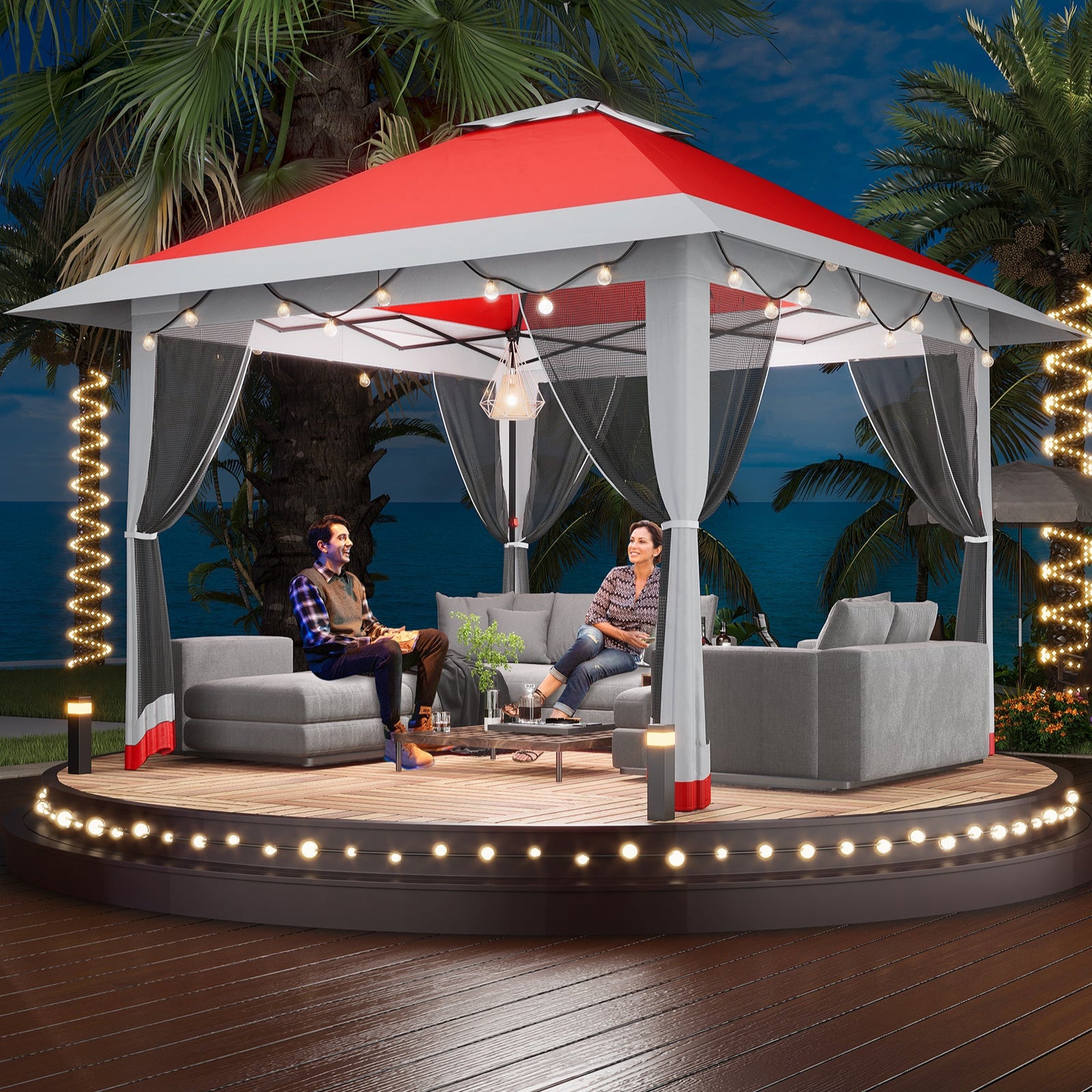 Garvee 13' x 13' Outdoor Tent, Double Roof Patio Gazebo Quick Setup Instant Canopy Tent Instant Canopy Gazebo Shelter, Red