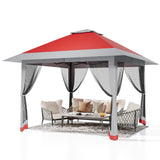 Garvee 13' x 13' Outdoor Tent, Double Roof Patio Gazebo Quick Setup Instant Canopy Tent Instant Canopy Gazebo Shelter, Red - Red+Light Grey