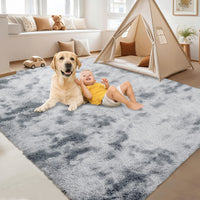 Garvee Fluffy & Sheepskin Light Grey 8x10 Faux Fur Shag Rug, Non-Slip Tie Dye Plush Fuzzy for Bedroom Kids Nursery Dorm