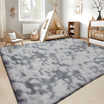 Garvee 5' x 8' Ultra Soft Shag Area Rug, Fuzzy Non-Slip Washable Carpet for Living Room, Bedroom & Nursery, Tie-Dye Light Gray