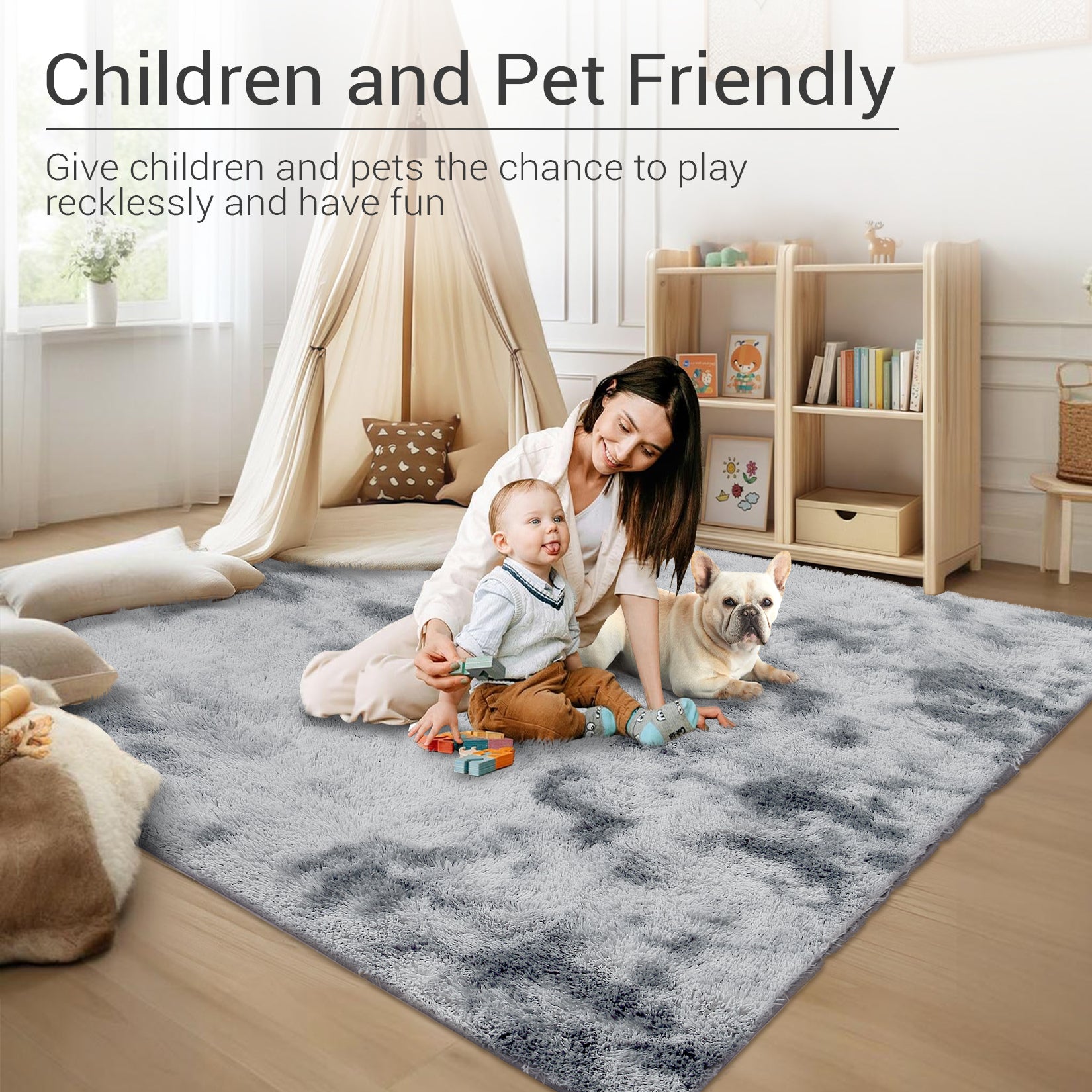 Garvee Fluffy & Sheepskin Light Grey 2.6x4.9 Area Rug for Bedroom Plush Rug Non-Slip Carpet Shaggy Rug for Living Room Bedroom Dining Room Kitchen Office Nursery Bedroom Decor,Grey