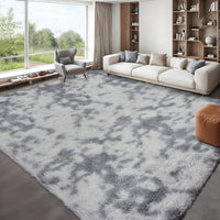 Garvee 5' x 8' Ultra Soft Shag Area Rug, Fuzzy Non-Slip Washable Carpet for Living Room, Bedroom & Nursery, Tie-Dye Light Gray
