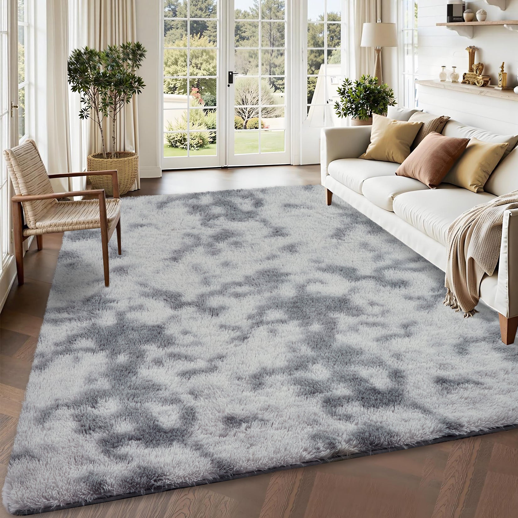 Garvee Fluffy & Sheepskin Light Grey 2.6x4.9 Area Rug for Bedroom Plush Rug Non-Slip Carpet Shaggy Rug for Living Room Bedroom Dining Room Kitchen Office Nursery Bedroom Decor,Grey