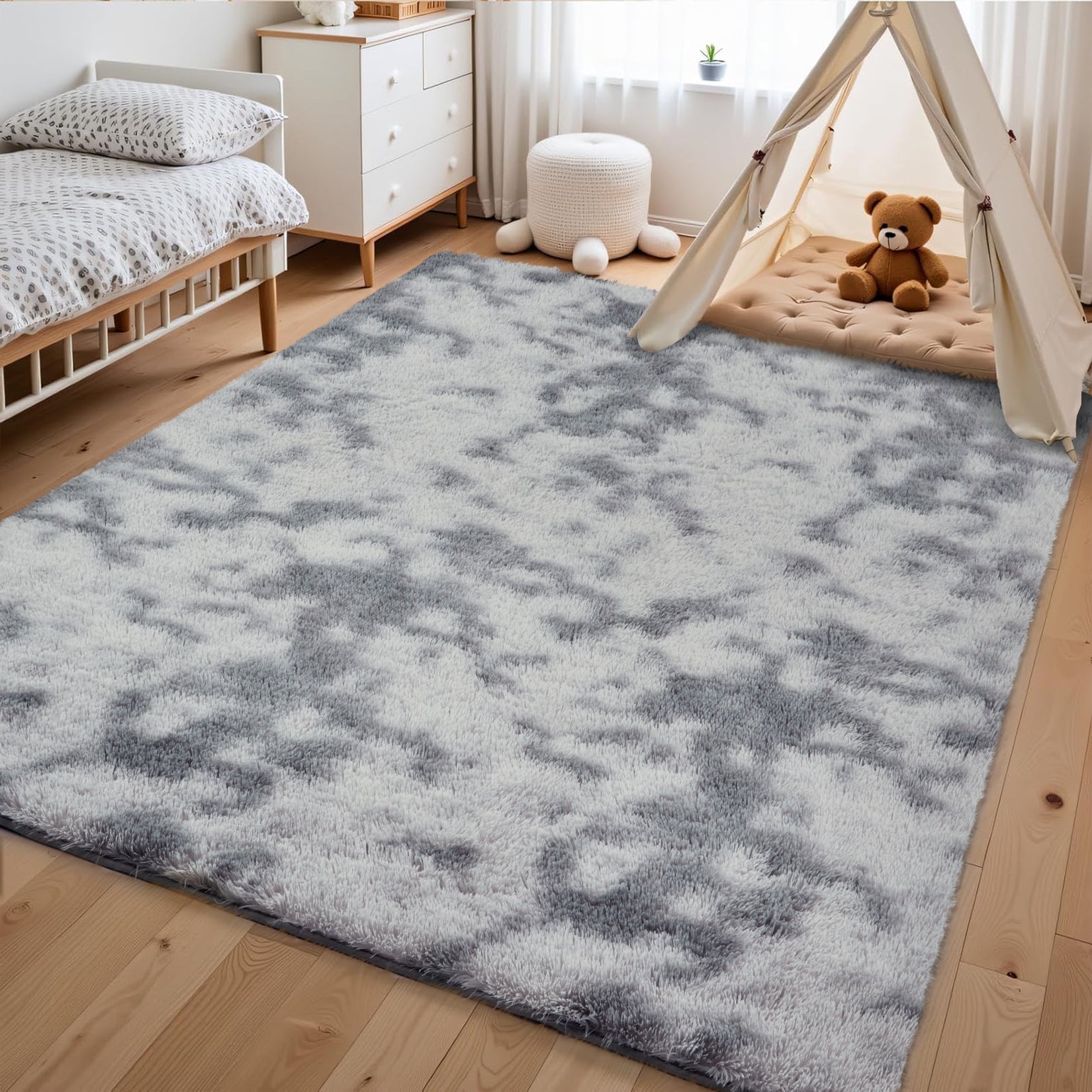 Garvee Fluffy & Sheepskin Light Grey 2.6x4.9 Area Rug for Bedroom Plush Rug Non-Slip Carpet Shaggy Rug for Living Room Bedroom Dining Room Kitchen Office Nursery Bedroom Decor,Grey